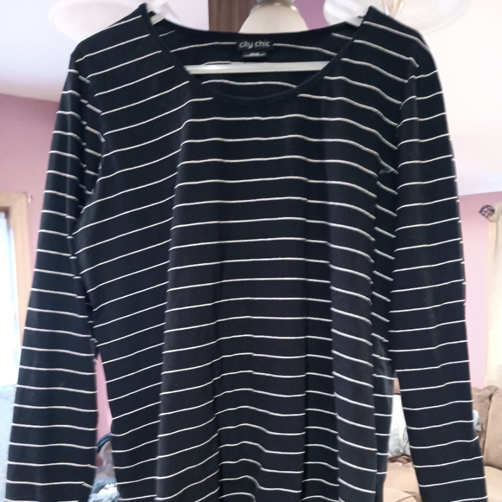 CITY CHIC Black & White long sleeve cotton shirt,